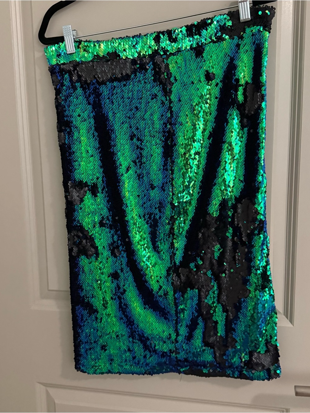 HAODUOYI Green and Black Sequin Pencil Skirt